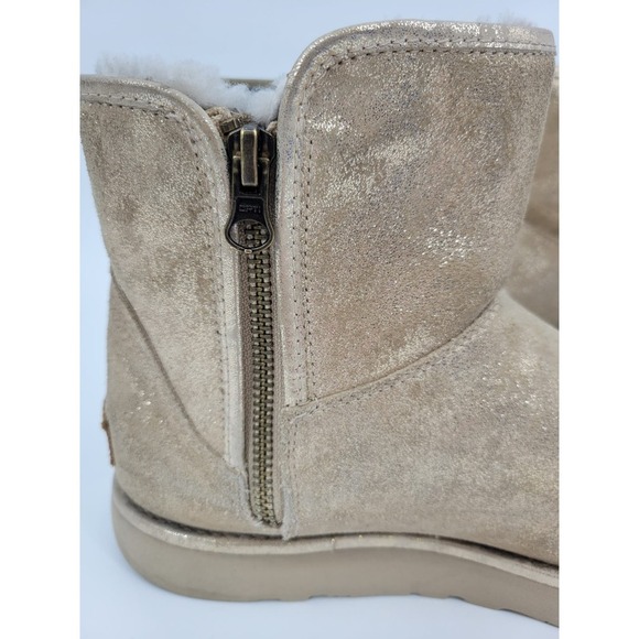 Uggs Abree Mini Stardust Gold Short Ankle Boots Fur Shiny - Picture 6 of 12